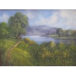 Ray Witchard Figures by a river Oil on canvas Signed Together with a companion of figures fishing