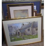 Brian Shambler St Mary's Church, Monknash Watercolour Signed Together with John Stamp prints,