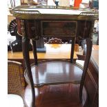 A 20th century continental marble topped side table of kidney shape with a gilt metal gallery above