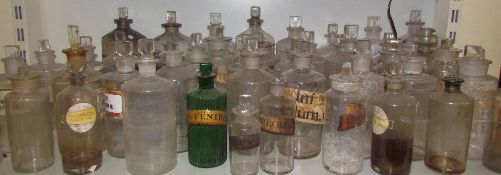 A collection of assorted pharmacy / apothecary jars including Tinct Guaiac am, nepenthe,