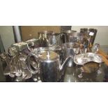 Assorted electroplated wares including tankards, sauce boats,