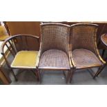 A pair of faux bamboo bergere elbow chairs together with an Art Nouveau inspired corner chair