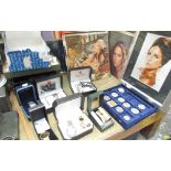 A signed Barbra Streisand photo, Barbra Streisand albums, four chess sets, coins,