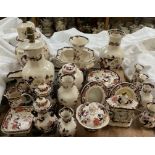 A large collection of Masons Mandalay pattern pottery including table lamps, vases, plates,