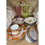 A 19th century English porcelain cup and saucer and plates, banded agate panel, Wedgwood plate,