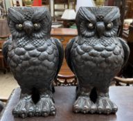 A pair of carved oak table lamps in the form of Owls