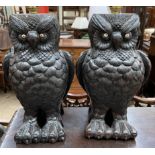 A pair of carved oak table lamps in the form of Owls