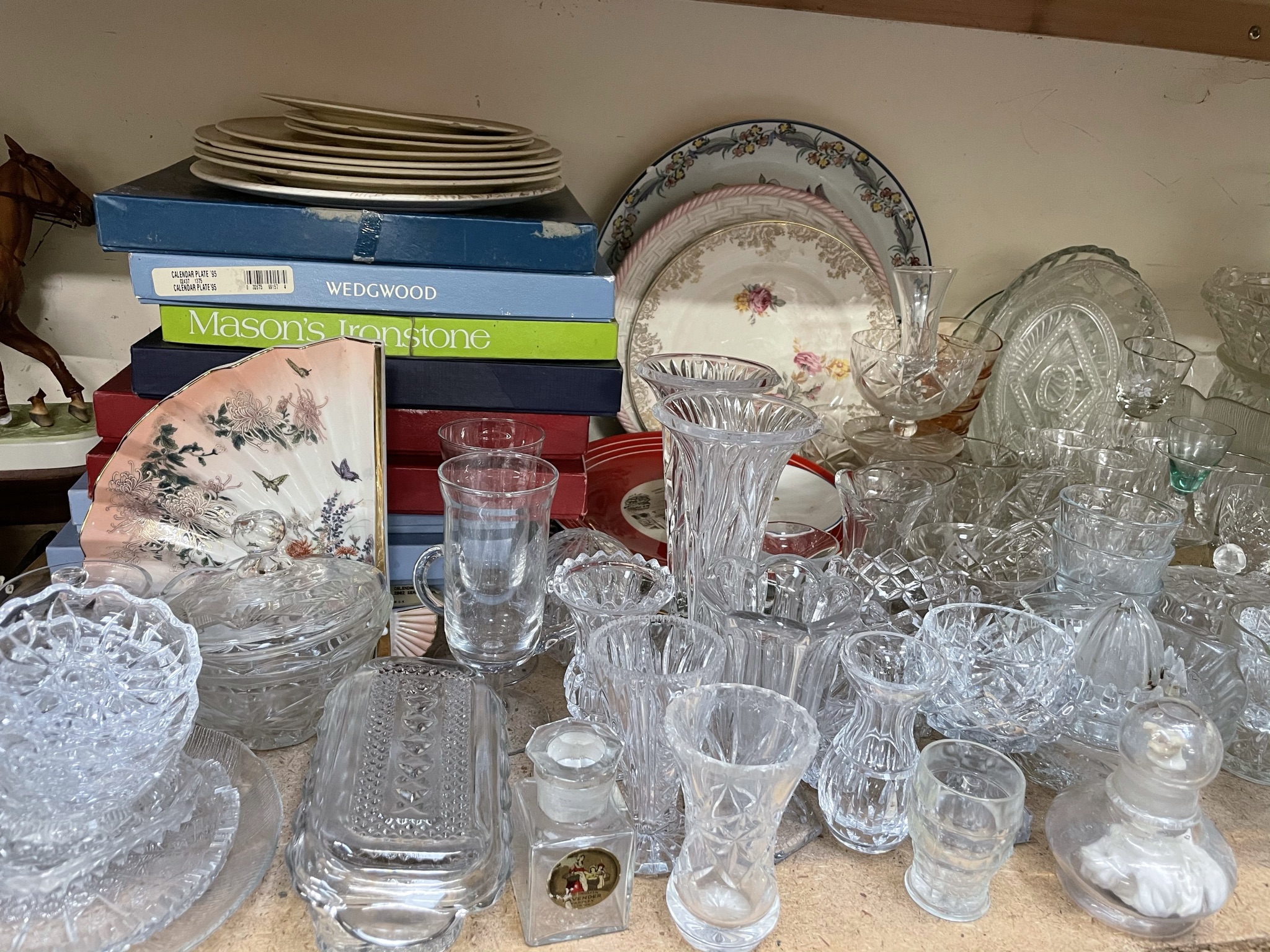 A collection of place name pottery together with glass bowls, drinking glasses, glass vases, - Image 2 of 4