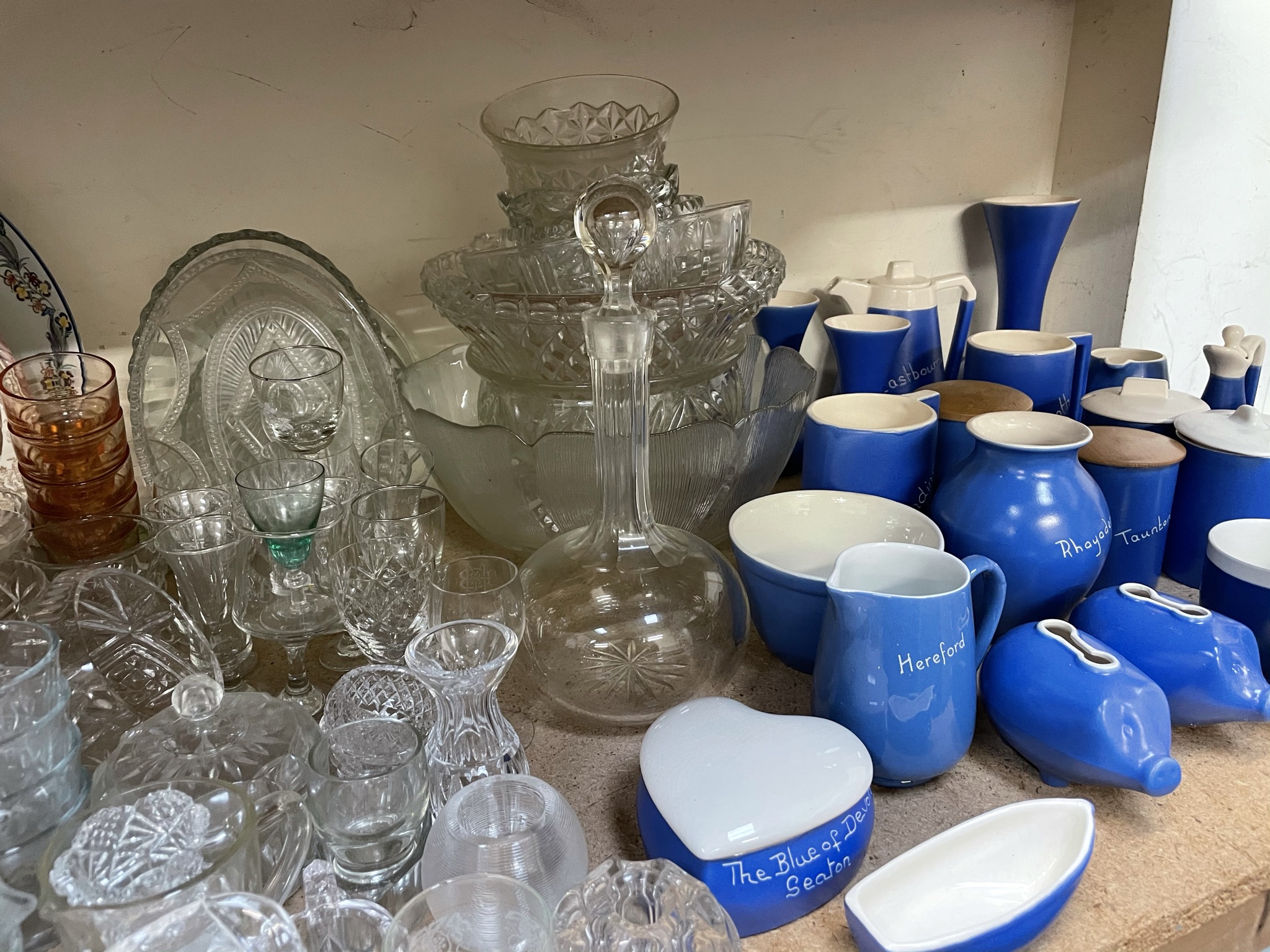 A collection of place name pottery together with glass bowls, drinking glasses, glass vases, - Image 4 of 4
