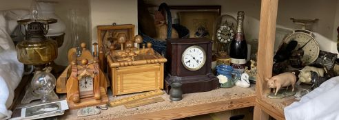 A Border Fine Arts model of a pig together with other Border Fine Arts figures, a mantle clock,