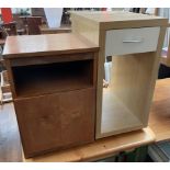 A Meredew teak bedside cabinet together with a modern side cabinet