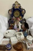 A Wade figure Anton together with a Doulton figure, pottery clock, decorative figures,