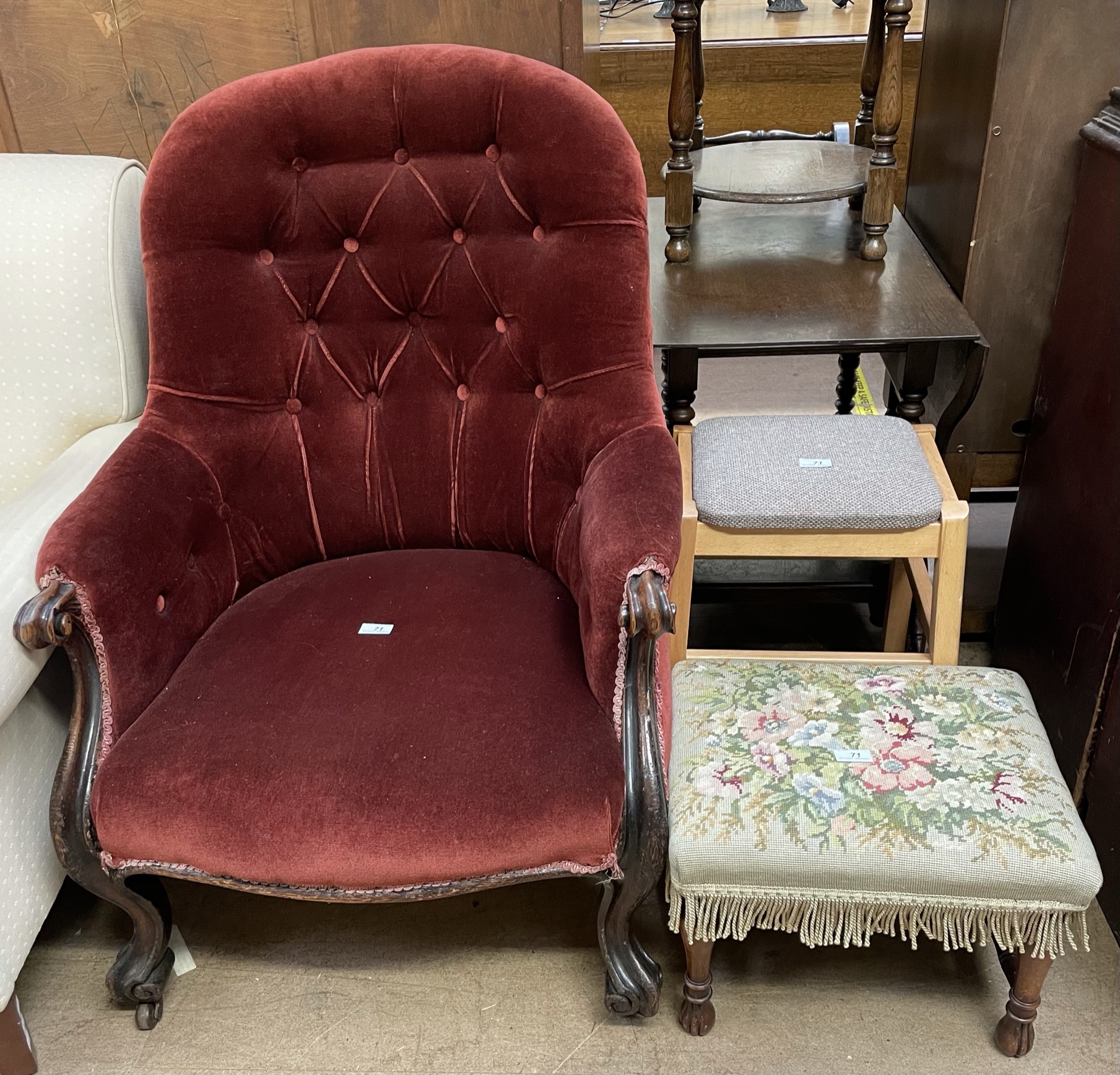 A Victorian button back upholstered Library chair,