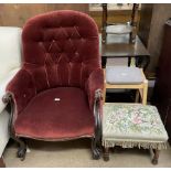 A Victorian button back upholstered Library chair,