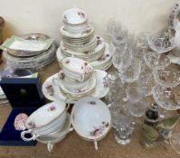 A Coalport part dinner set, together with crystal glasses,