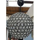 A globe chandelier with cut glass beads together with a glass and chrome chandelier