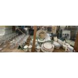 A large lot including drinking glasses, chandelier, ceiling lamp, tureens,