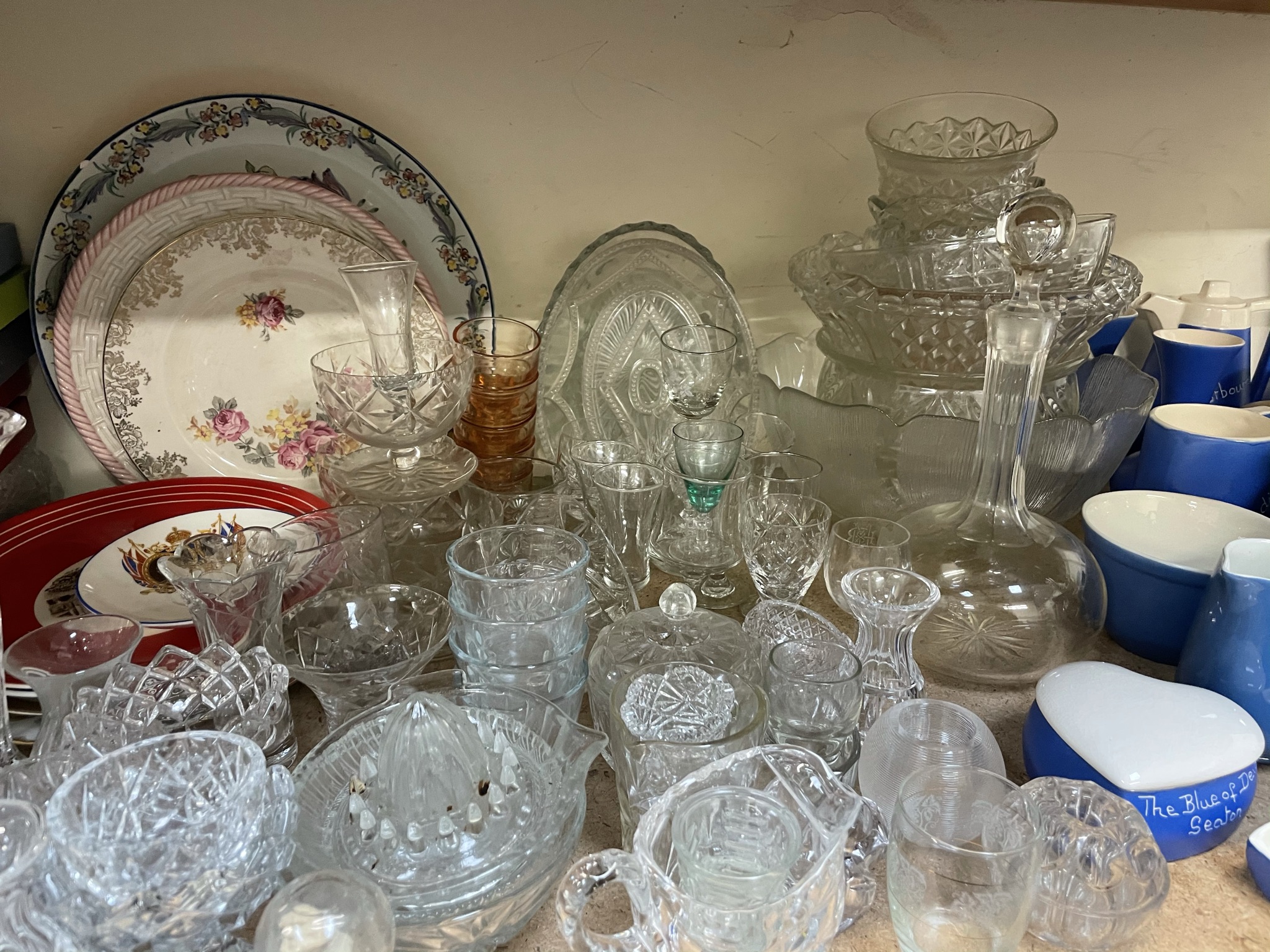 A collection of place name pottery together with glass bowls, drinking glasses, glass vases, - Image 3 of 4