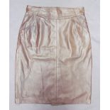 A knee length Burbury leather skirt together with a collection of designer leather trousers and