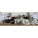 A large lot including a Wedgwood Devon Sprays part tea set, copper lustre jugs, drinking glasses,
