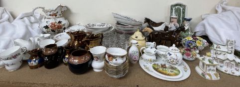 A large lot including a Wedgwood Devon Sprays part tea set, copper lustre jugs, drinking glasses,