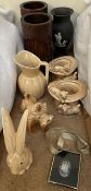 A collection of Sylvac pottery including a top hat, hare,