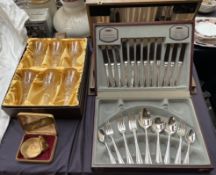 A Viners Kings Royale part flatware service together with other cutlery, cased wine glasses,