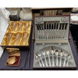 A Viners Kings Royale part flatware service together with other cutlery, cased wine glasses,