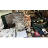 A collection of world coins, together with stamps, Pentax camera, other cameras and lenses,