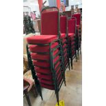 Thirty five plush red upholstered and black steel stacking chairs