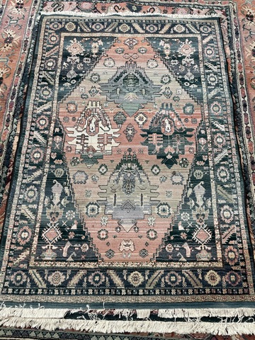 A modern green ground rug decorated with geometric patterns, horses and flowers, - Image 3 of 4