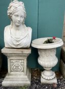 A reconstituted stone portrait bust of a maiden,