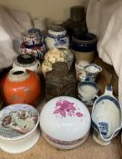 A Royal Doulton stoneware tobacco jar and cover together with a Japanese metal tea canister,