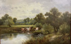 W King Cattle in a pond Oil on board Signed Together with a large quantity of paintings and prints