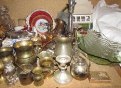 Modern collectors dolls together with a Tunisian vase, brass wares, decanter,