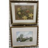 Linda James Still life study of flowers Pastels Signed Together with another watercolour