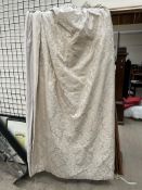 Two pairs of curtains and pelmets in cream with scrolling floral design approximately 213cm long x