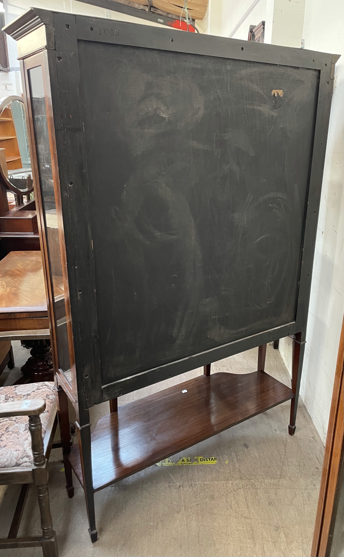 A matched pair of Edwardian mahogany display cabinets, with moulded cornice, glass doors, - Image 4 of 7