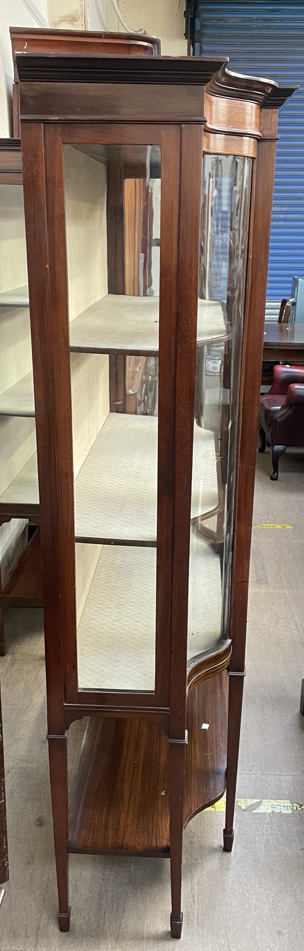 A matched pair of Edwardian mahogany display cabinets, with moulded cornice, glass doors, - Image 2 of 7