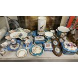 A collection of Sevres style porcelain including wall plaques, candlesticks,