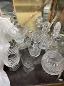 Crystal glass decanters together with glass vases etc