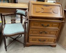 A 20th oak bureau together with a mahogany corner chair