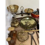An Avery Scales with brass pans and weights together with a Postal letters scales,