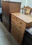 A modern pine chest with two short and five drawers together with a modern television cabinet