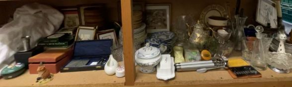 Medical instruments together with prints, silk pictures, placemats, drinking glasses,