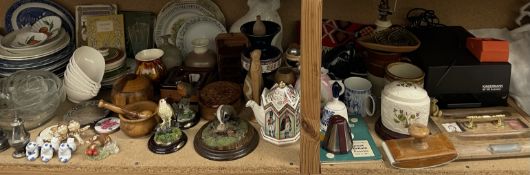 A Ewenny pottery jug together with glass sundae dishes, treen items, decorative plates,