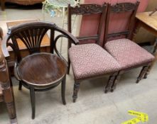 A bentwood chair together with a pair of salon chairs