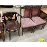 A bentwood chair together with a pair of salon chairs