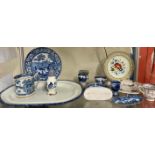 A collection of Welsh pottery, including blue and white plates, bowls, ribbon plates,