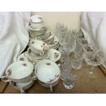 A Coalport part dinner set, together with crystal glasses,